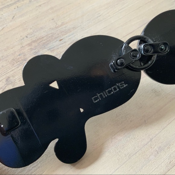 Chico’s Black Leather Adjustable Belt with Black Enamel Buckle, Sz M/L - Picture 4 of 5